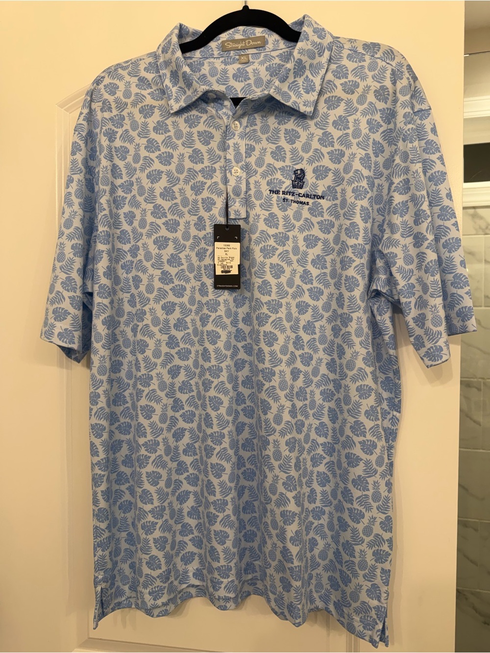 Ritz-Carlton Light Blue Leaf-Print Polo